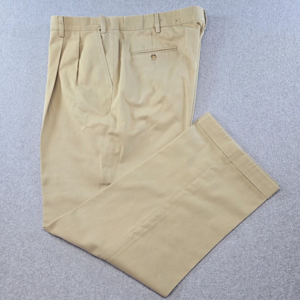 Berle‎ Pants Mens 42Lx31 Beige Khaki Pants Classic Pleated Cuffed Pockets